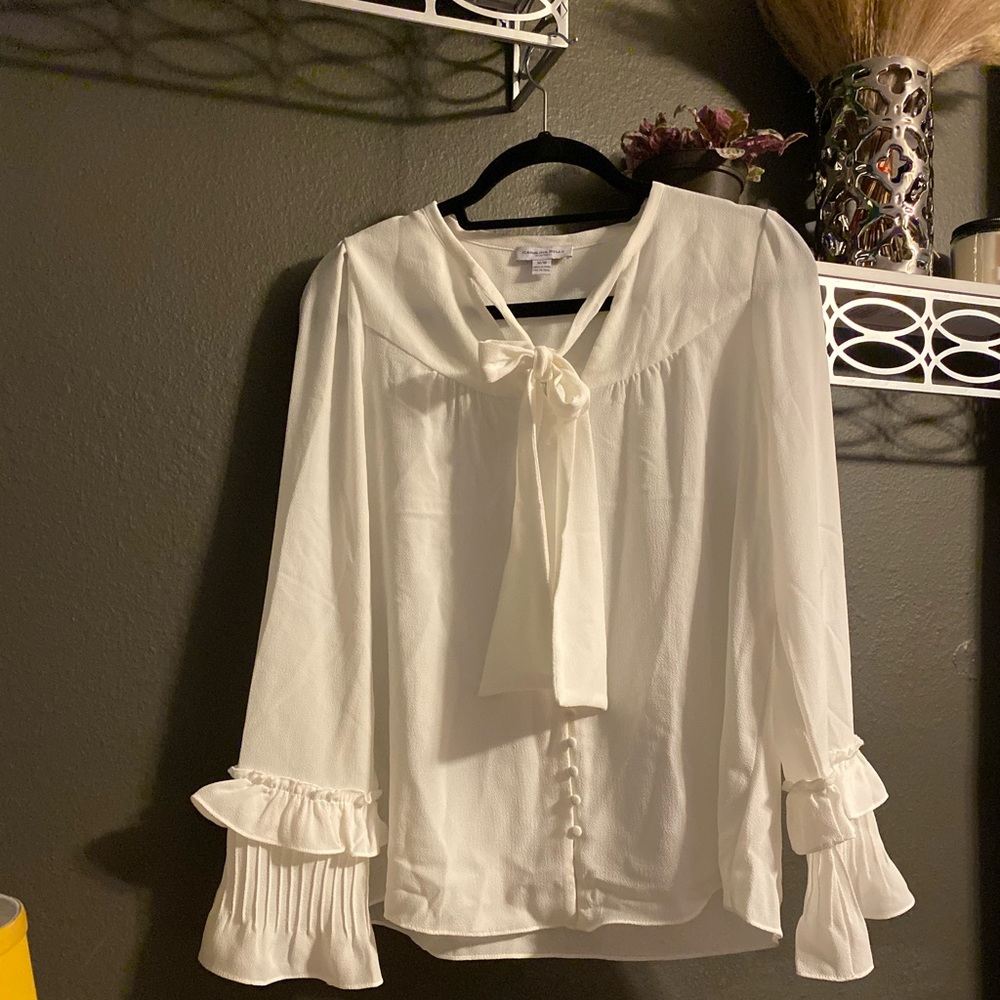 Boutique Cream Tie-neck Peasant Blouse